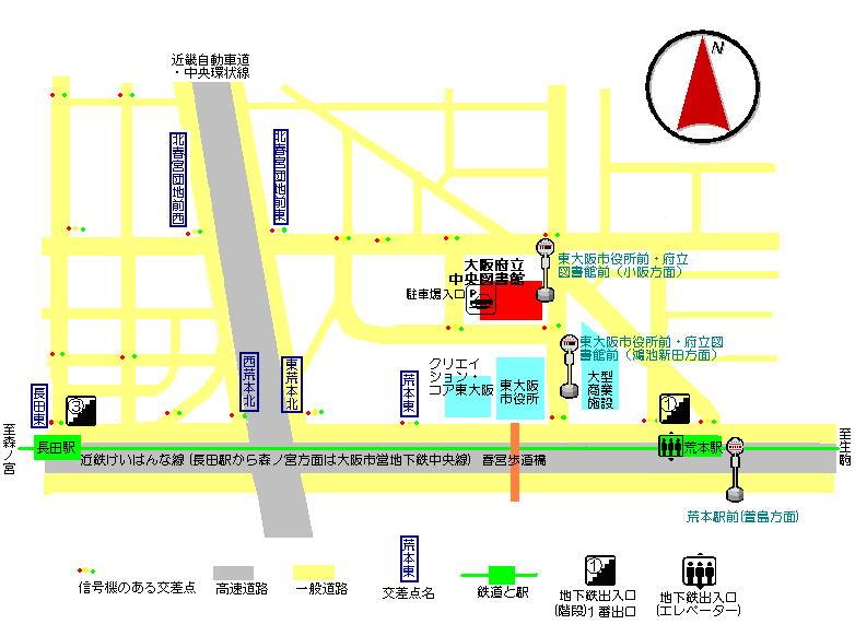 地図 大阪府立中央図書館へのアクセス