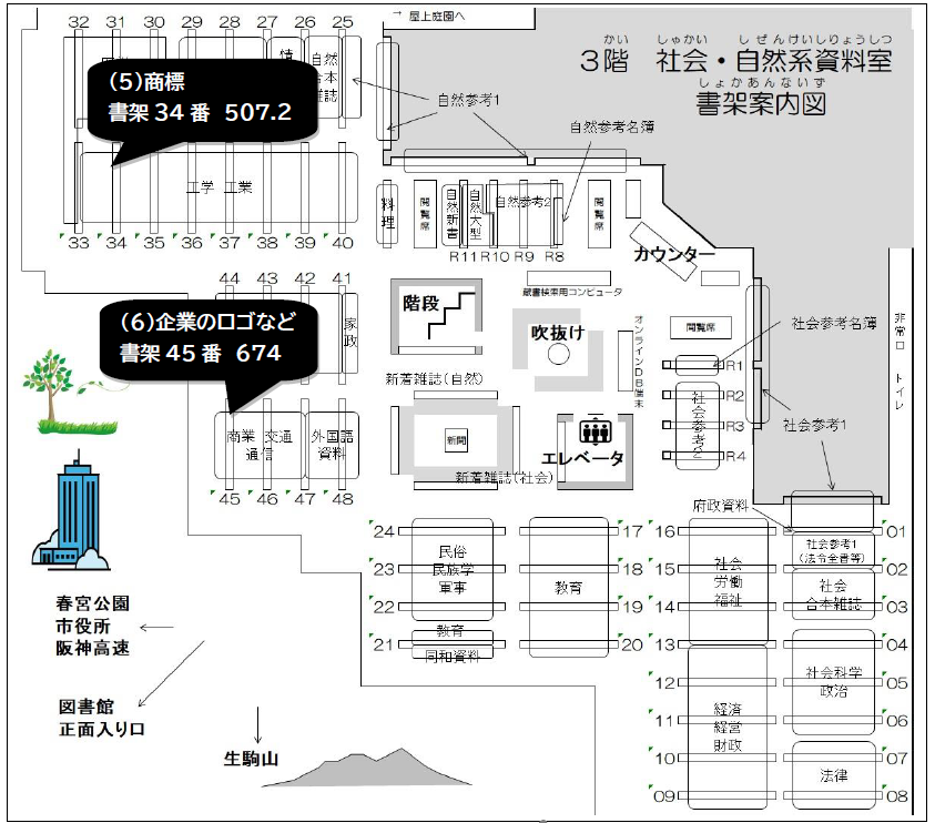 3階における紋章・マークに関連した場所の地図