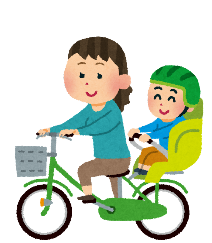 親が子どもを自転車に乗せているイラスト
