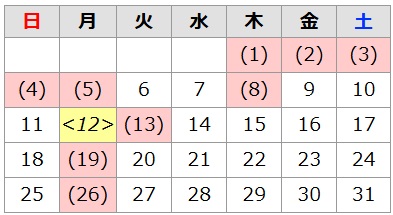 2026年1月の休館日は1日から5日、8日、13日、19日、26日です。12日は祝日開館日で開館時間は午前9時から午後5時までです。