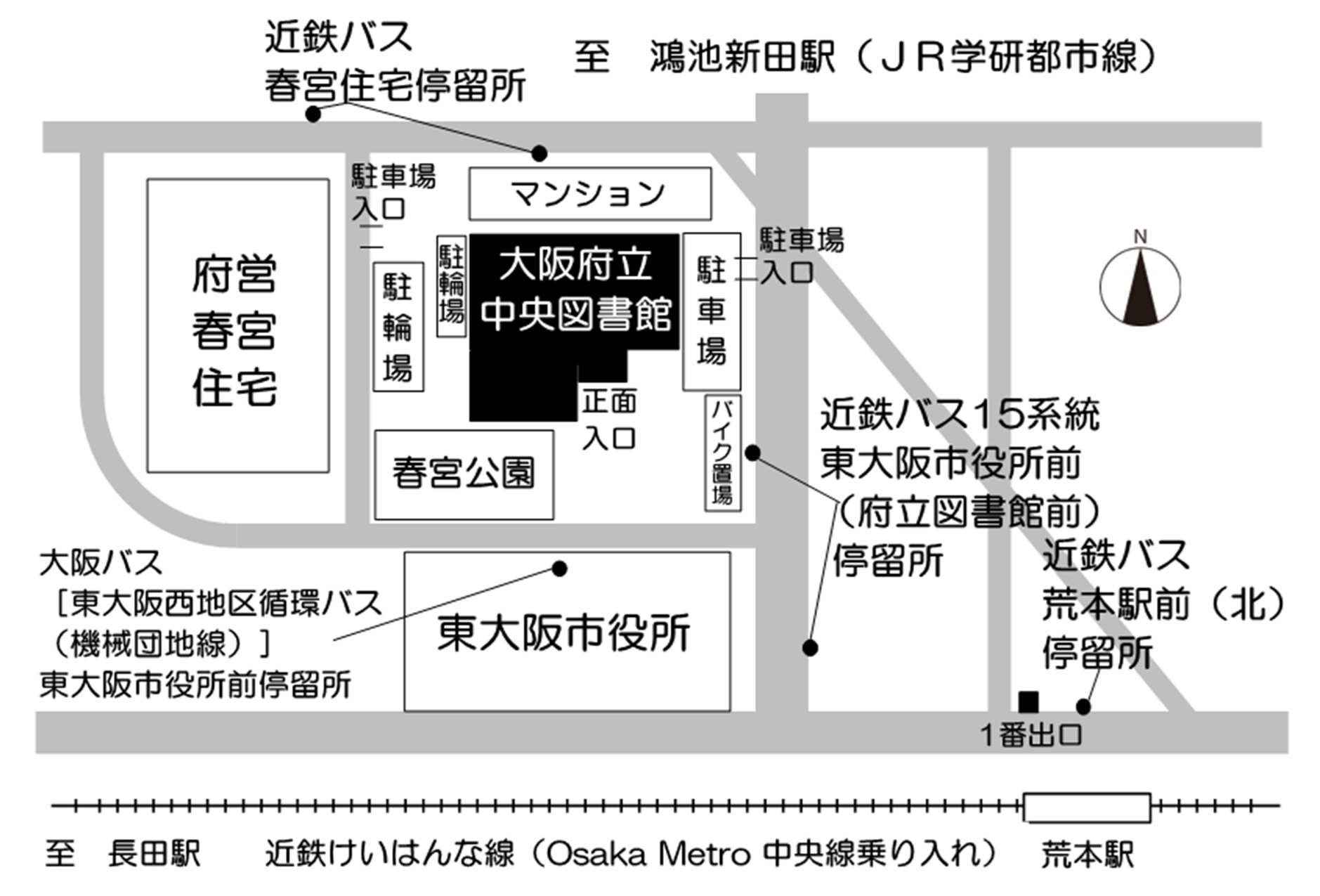 大阪府立中央図書館の周辺地図