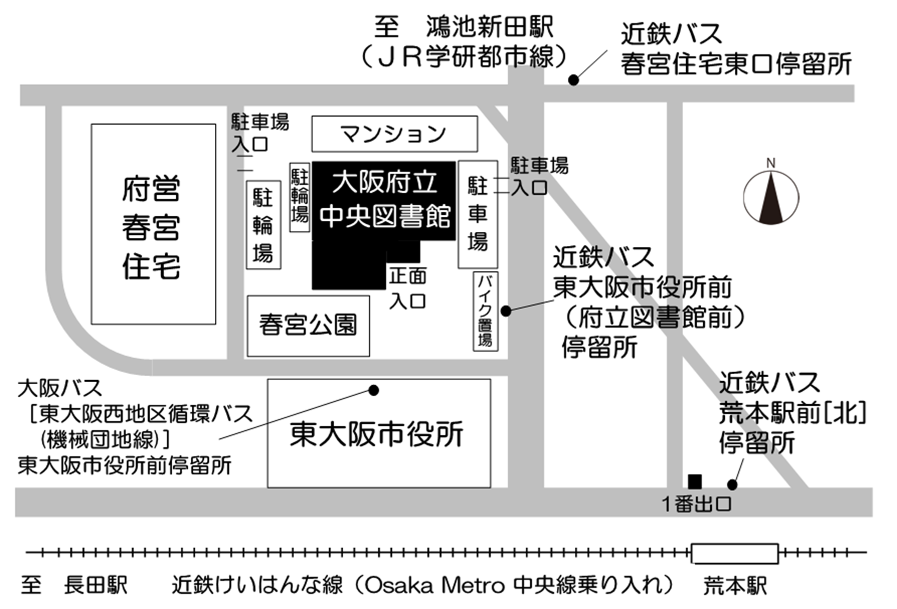 大阪府立中央図書館の周辺地図