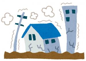 地震で建物が揺れているイラスト