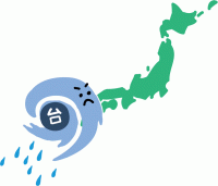 日本に台風が上陸しているイラスト