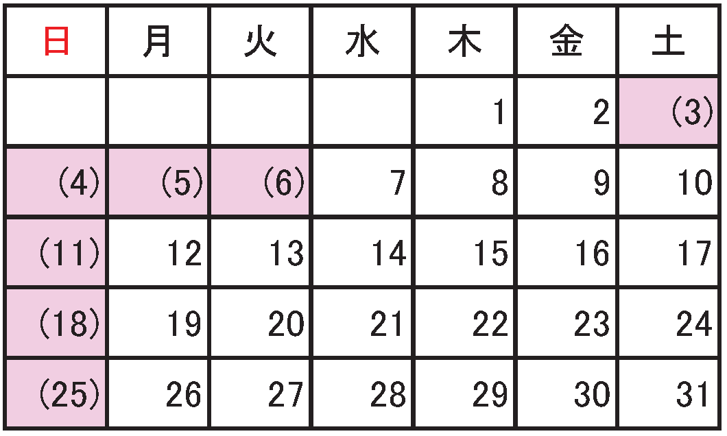 2025年5月の休館日は3日、4日、5日、6日、11日、18日、25日です。