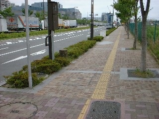 荒本駅から図書館までは点字ブロックが続きます