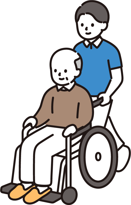 車椅子を押す男性のイラスト