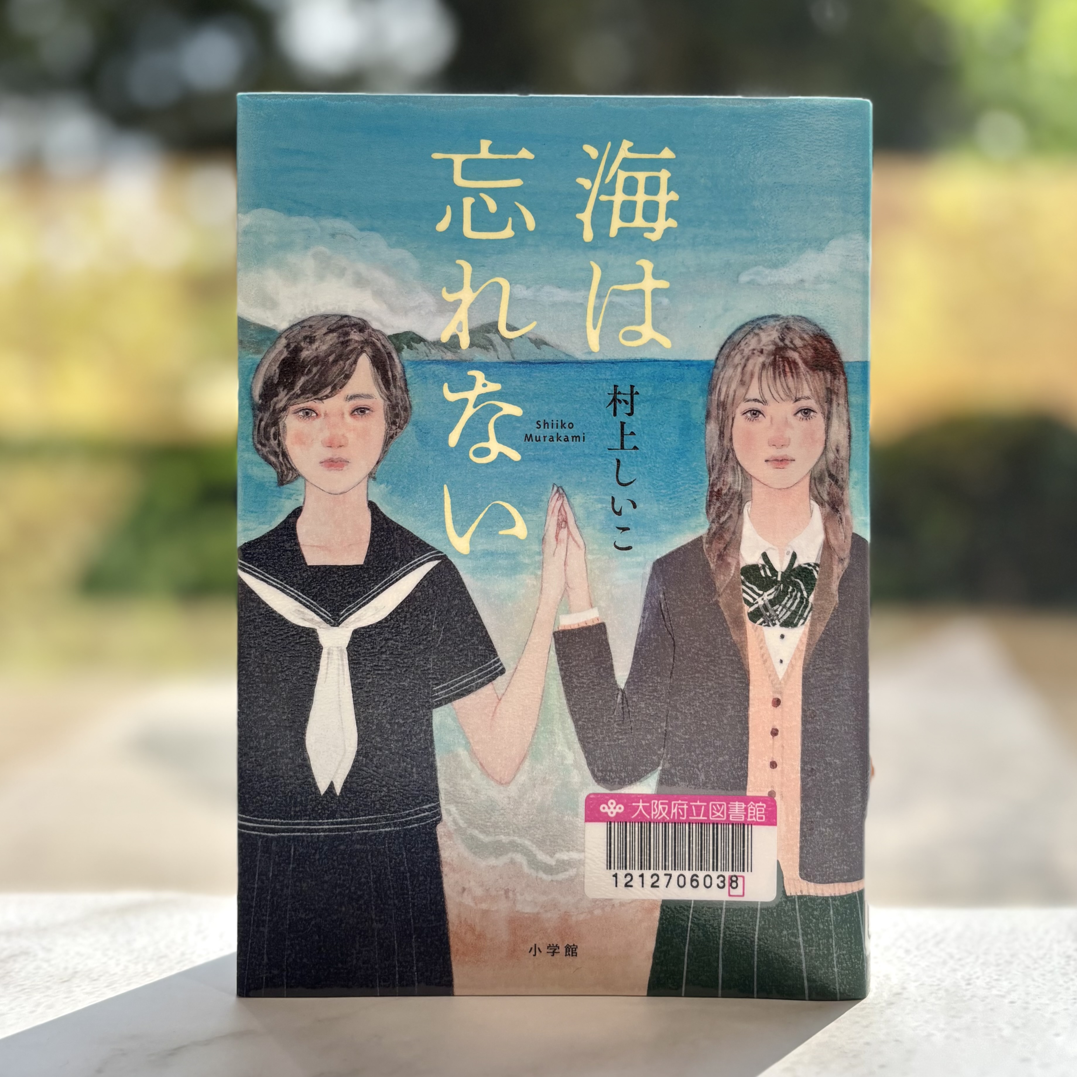 『海は忘れない』の表紙画像。向かって左にセーラー服、右にブレザーの制服をきた女の子2人が海の前で片手ずつ手を合わせているイラスト。
