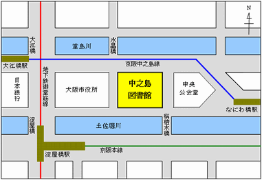 要覧の裏表紙　中之島図書館の地図