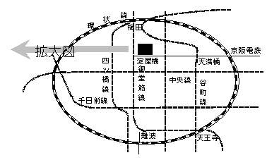 中之島図書館への交通案内図および中之島図書館周辺図