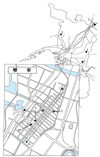 大阪文学散歩地図・大阪府、堺市中心部